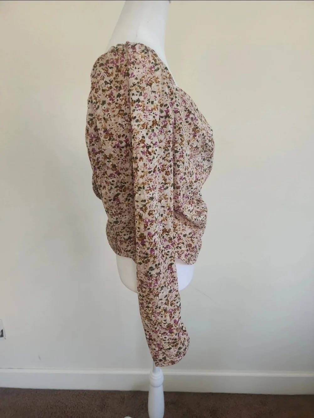 Astr Floral Off-Shoulder Puff Sleeve Crop Top - Pink Multi